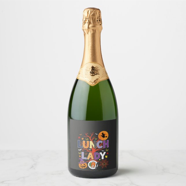 Halloween Lunch Lady Witch Kitchen Vector Sparkling Wine Label (Front)