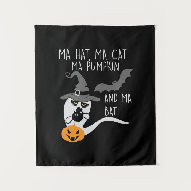Halloween Ma Hat Ma Cat Birthday Tapestry (Front)