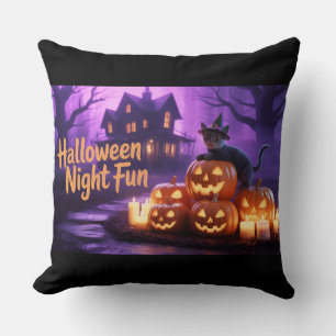 Halloween Magic–Adorable Cats & Flickering Pumpkin Cushion