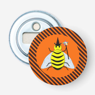 Halloween Magic Bee Witch Orange and Black Stripe Bottle Opener