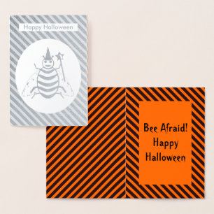 Halloween Magic Bee Witch Orange and Black Stripes Foil Card