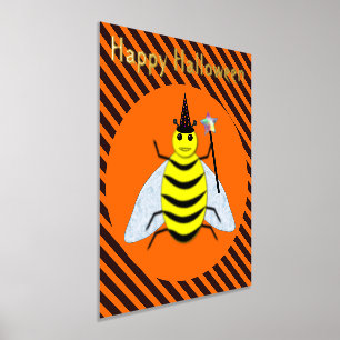 Halloween Magic Bee Witch Orange and Black Stripes Foil Prints