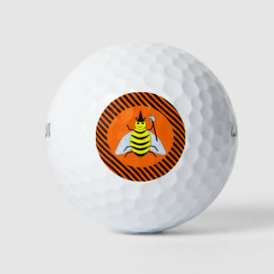 Halloween Magic Bee Witch Orange and Black Stripes Golf Balls