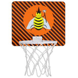 Halloween Magic Bee Witch Orange and Black Stripes Mini Basketball Hoop