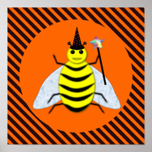 Halloween Magic Bee Witch Orange and Black Stripes Poster
