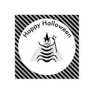 Halloween Magic Bee Witch Orange and Black Stripes Rubber Stamp