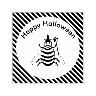 Halloween Magic bee Witch Orange and Black Stripes Self-inking Stamp
