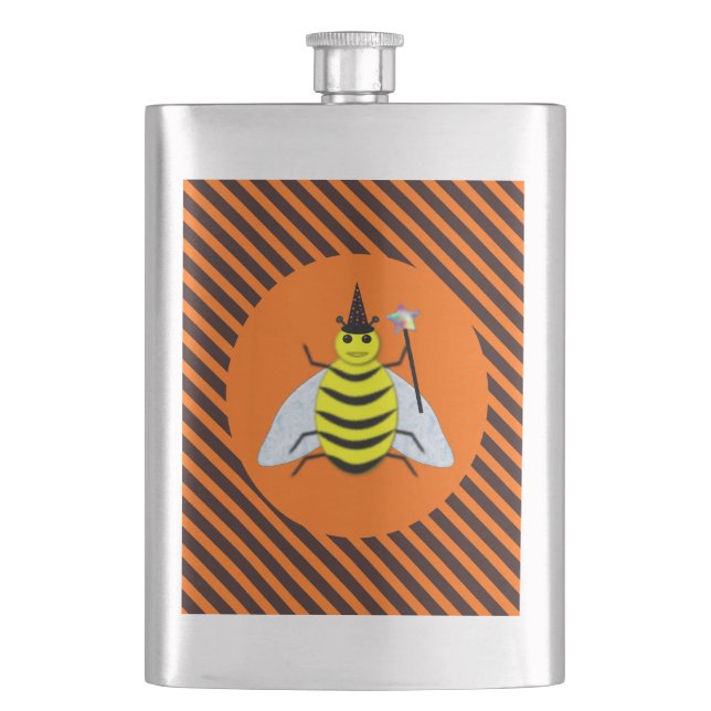 Halloween Magic Bee Witch range and Black Stripes Hip Flask (Front)