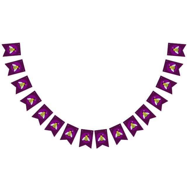 Halloween Magic Bee Wizard Purple and Black Stripe Bunting (All)