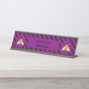 Halloween Magic Bee Wizard Purple and Black Stripe Desk Name Plate