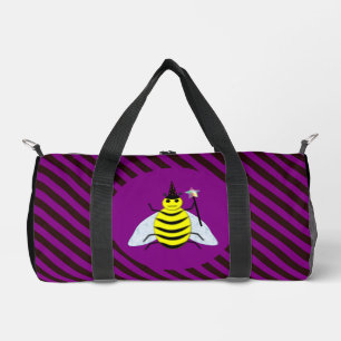 Halloween Magic Bee Wizard Purple and Black Stripe Duffle Bag