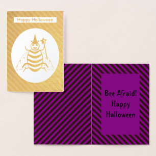 Halloween Magic Bee Wizard Purple and Black Stripe Foil Card