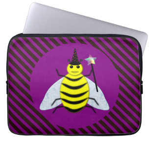 Halloween Magic Bee Wizard Purple and Black Stripe Laptop Sleeve