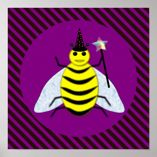 Halloween Magic Bee Wizard Purple and Black Stripe Poster (Front)