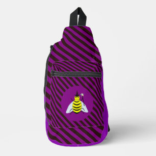 Halloween Magic Bee Wizard Purple and Black Stripe Sling Bag