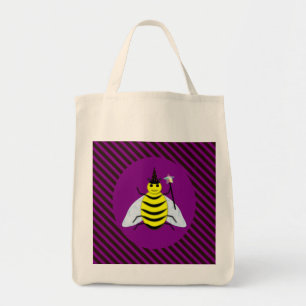 Halloween Magic Bee Wizard Purple and Black Stripe Tote Bag
