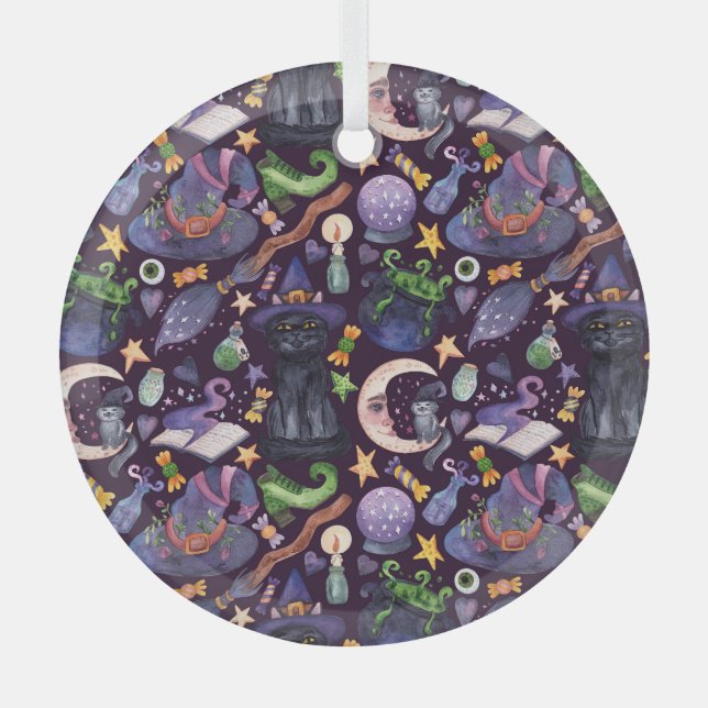 Halloween magic: dark hand-drawn pattern. glass tree decoration (Front)