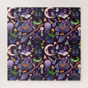 Halloween magic: dark hand-drawn pattern. jigsaw puzzle