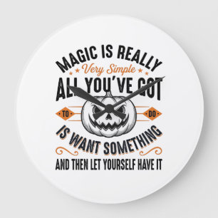 Halloween Magic Pumpkin Vintage Vector Shirt Desig Large Clock