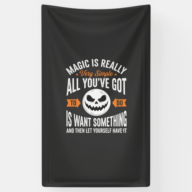 Halloween Magic Quote Pumpkin Face Design Banner (Vertical)