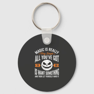 Halloween Magic Quote Pumpkin Face Design Key Ring