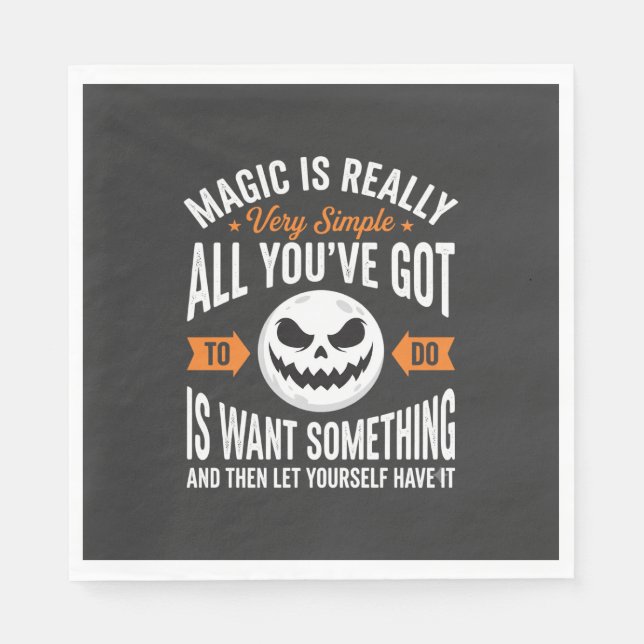 Halloween Magic Quote Pumpkin Face Design Napkin (Front)
