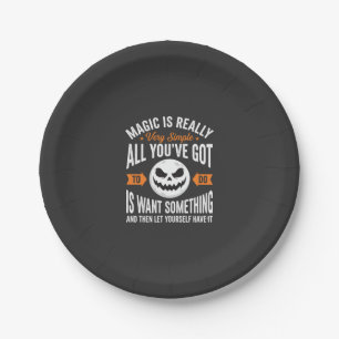 Halloween Magic Quote Pumpkin Face Design Paper Plate