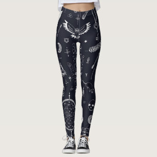 Halloween Magic: Vintage Doodle Pattern. Leggings