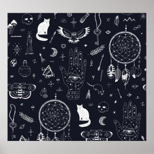 Halloween Magic: Vintage Doodle Pattern. Poster