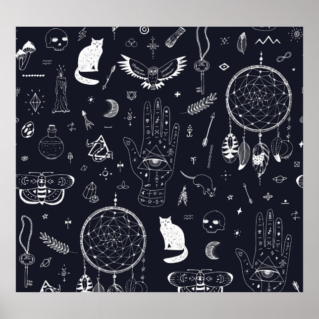 Halloween Magic: Vintage Doodle Pattern. Poster (Front)