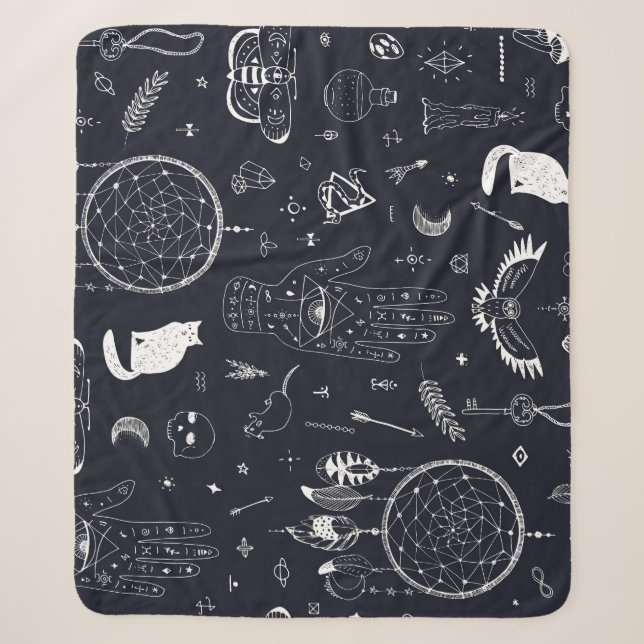 Halloween Magic: Vintage Doodle Pattern. Sherpa Blanket (Front)