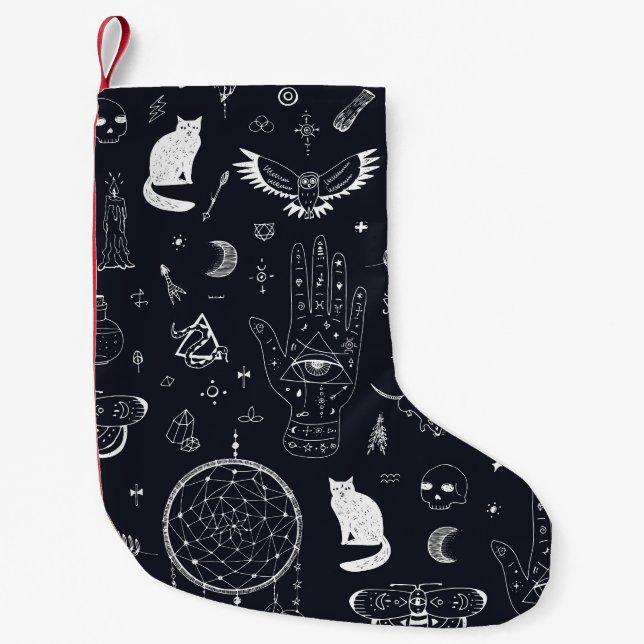 Halloween Magic: Vintage Doodle Pattern. Small Christmas Stocking (Front)