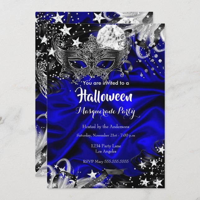 Halloween Magical Night Masquerade Party blue Invitation (Front/Back)