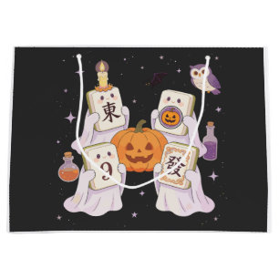 Halloween Mahjong Ghosts Holding Spooky Tiles Large Gift Bag