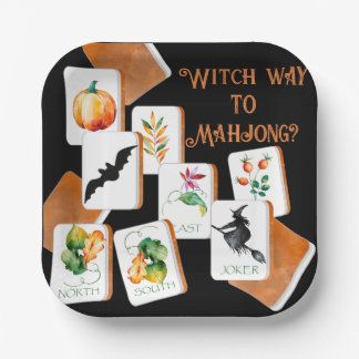 Halloween Mahjong Tiles Black and Orange Paper Plate