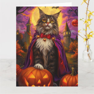 Halloween Maine Coon Cat Vampire Pumpkins Scary Card