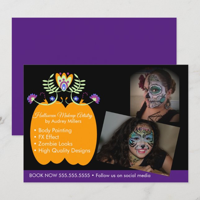 Halloween Makeup Artist Booking Business Holiday Card (Front/Back)