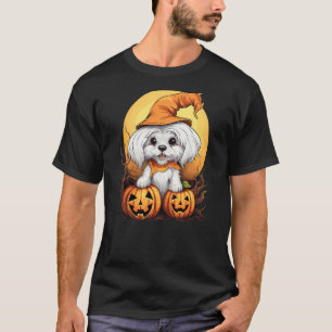 Halloween Maltese Dog Pumpkin T-Shirt