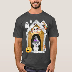 Halloween Maltese Dog Witch Haunted House T-Shirt
