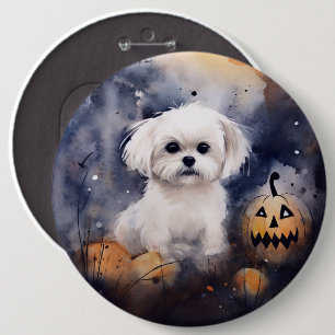 Halloween Maltese With Pumpkins Scary 6 Cm Round Badge