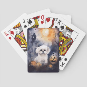 Halloween Maltese With Pumpkins Scary Playing Cards