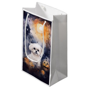Halloween Maltese With Pumpkins Scary  Small Gift Bag