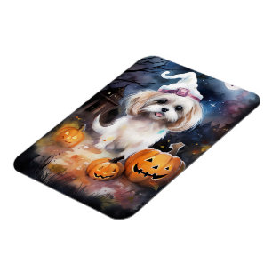 Halloween Malti Tzu With Pumpkins Scary  Magnet