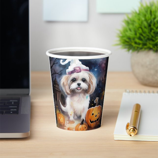 Halloween Malti Tzu With Pumpkins Scary  Paper Cups (Insitu)