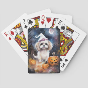 Halloween Malti Tzu With Pumpkins Scary  Playing Cards