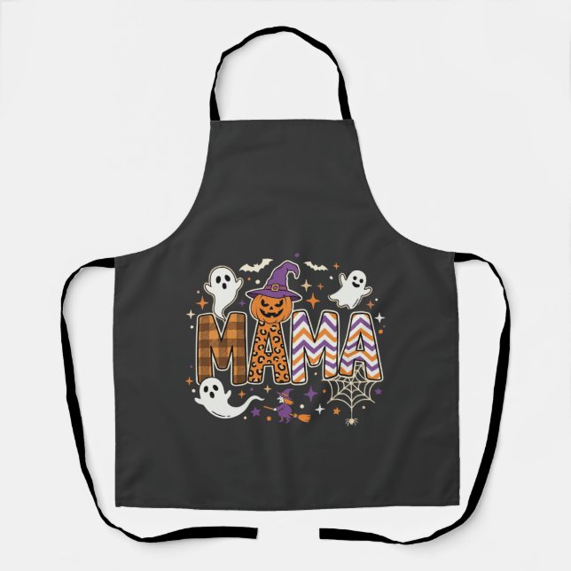 Halloween Mama Ghosts Witch and Pumpkin Graphic Apron (Front)