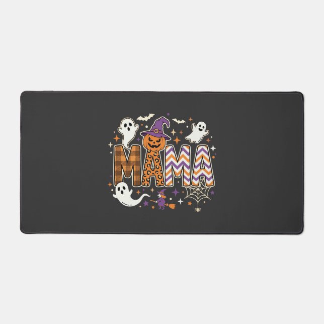 Halloween Mama Ghosts Witch and Pumpkin Graphic Desk Mat (Front)