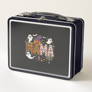 Halloween Mama Ghosts Witch and Pumpkin Graphic Metal Lunch Box