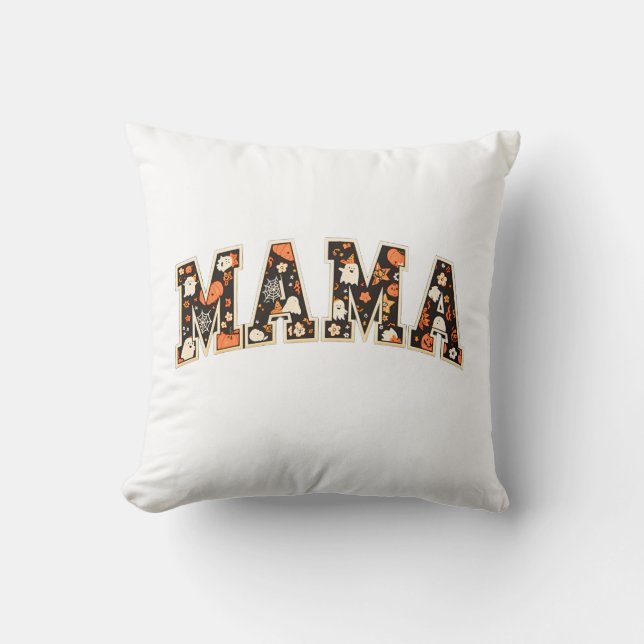 Halloween MAMA– Retro Varsity Ghost & Pumpk Cushion (Front)