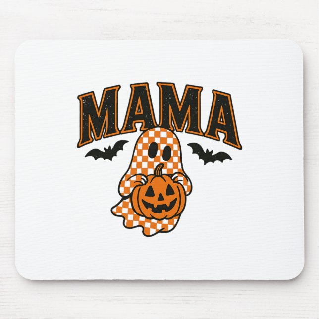 Halloween Mama Shirt Ghost Pumpkin Cute Plaid Fall Mouse Pad (Front)